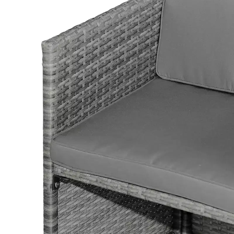 Ensemble de salle à manger extérieur 9 pièces pour 8 personnes, chaises en osier peu encombrantes et table carrée en verre avec coussins et poufs
