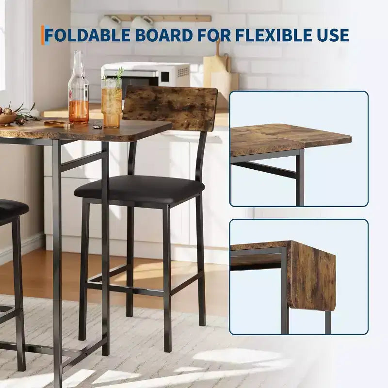Ensemble de table à manger 2 personnes avec étagère de rangement et casier à vin, adapté pour le salon ou la chambre.