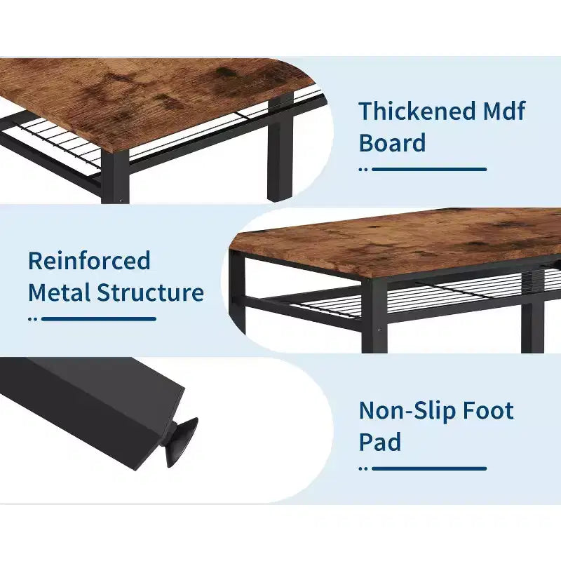 Ensemble de table à manger pour 4 personnes, table de cuisine, 2 chaises, banc et étagère de rangement, mobilier de salle à manger à structure métallique, pour salle à manger, cuisine, appartement
