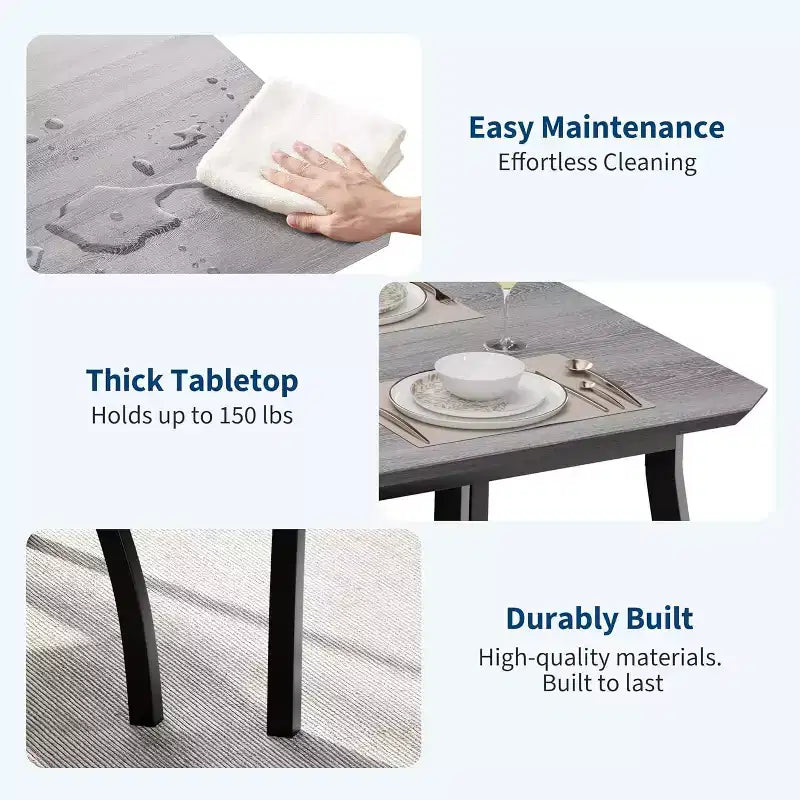 Ensemble Table à Manger pour 4, Ensemble de Cuisine 3 Pièces avec Cadre en Métal et 2 Bancs Rembourrés, Gain de Place, pour Appartement, Studio, Maison, Gris
