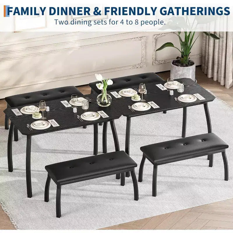 Ensemble Table à Manger pour 4, Ensemble de Cuisine 3 Pièces avec Cadre en Métal et 2 Bancs Rembourrés, Gain de Place, pour Appartement, Studio, Maison, Gris