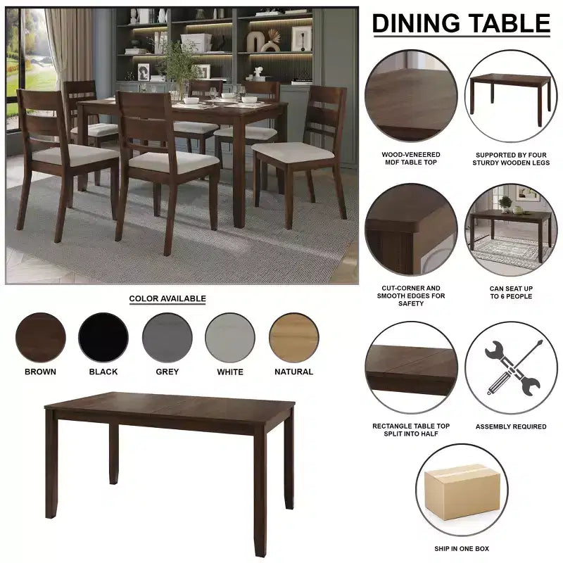 Ensemble de salle à manger 7 pièces ChaletPosh avec chaises de salle à manger avec housse en lin