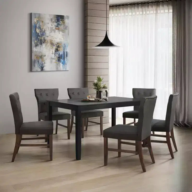 Ensemble de salle à manger 7 pièces ChaletPosh avec chaises de salle à manger avec housse en lin