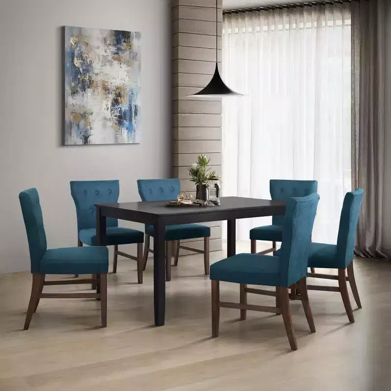 Ensemble de salle à manger 7 pièces ChaletPosh avec chaises de salle à manger avec housse en lin