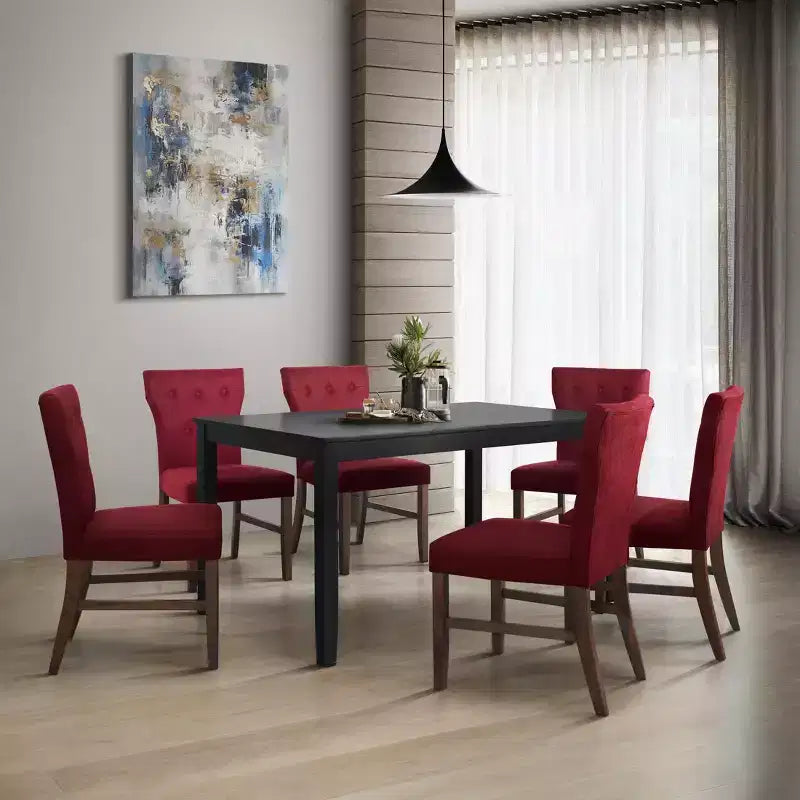 Ensemble de salle à manger 7 pièces ChaletPosh avec chaises de salle à manger avec housse en lin