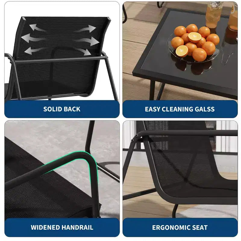 Ensemble de conversation de patio 4 pièces en textilène, ensemble de conversation d'extérieur avec un banc, deux chaises individuelles et une table
