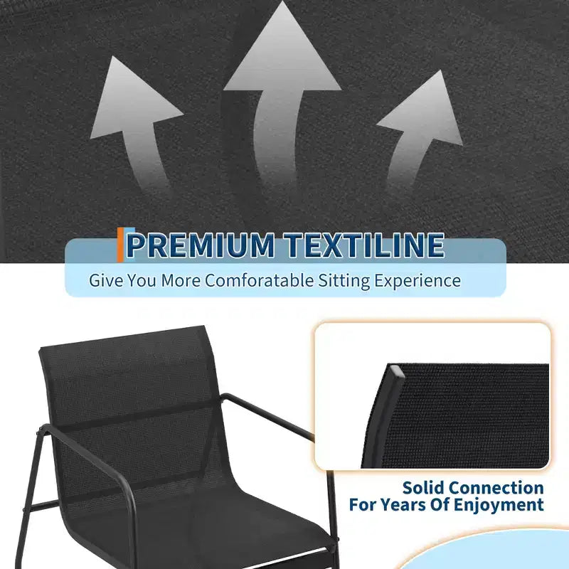 Ensemble de conversation de patio 4 pièces en textilène, ensemble de conversation d'extérieur avec un banc, deux chaises individuelles et une table