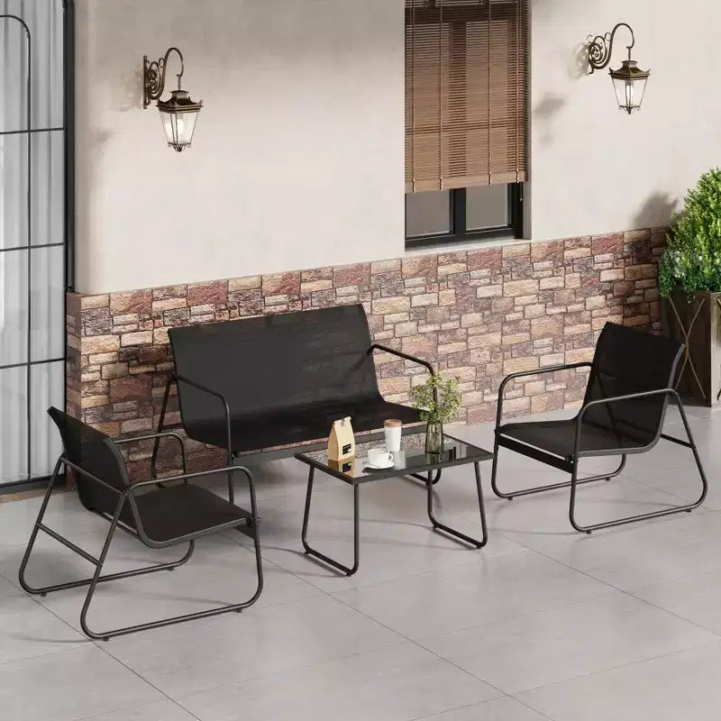Ensemble de conversation de patio 4 pièces en textilène, ensemble de conversation d'extérieur avec un banc, deux chaises individuelles et une table