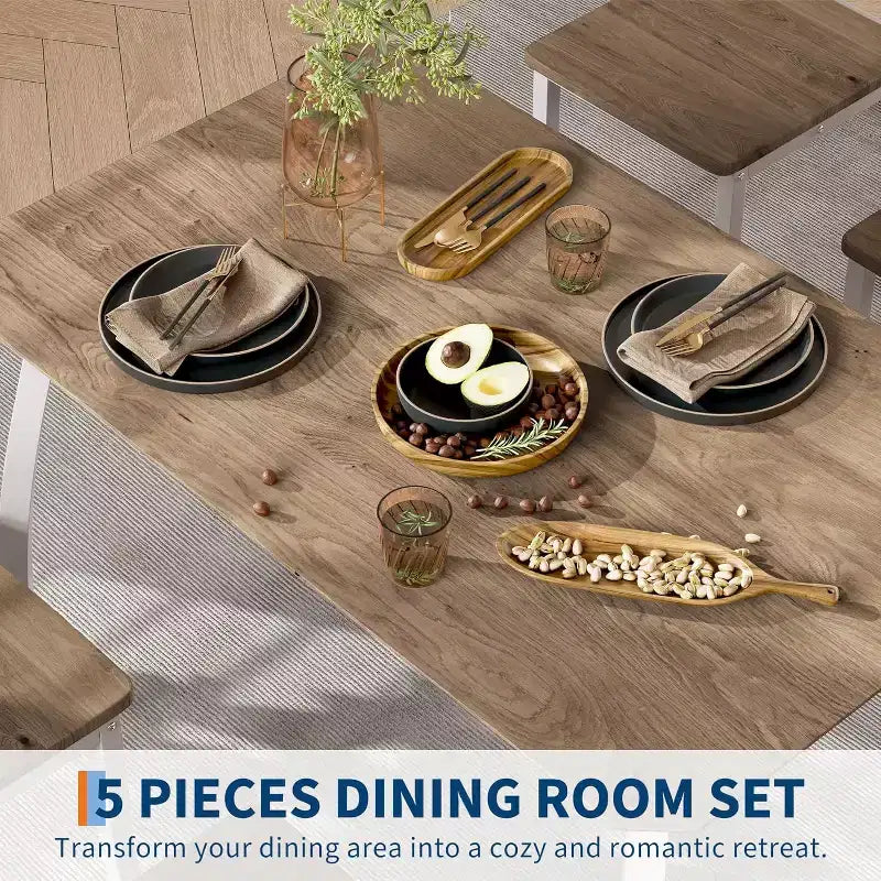 Ensemble de salle à manger 5 pièces pour 4 – Table de cuisine et chaises en bois peu encombrantes – Table compacte pour petits espaces, appartement