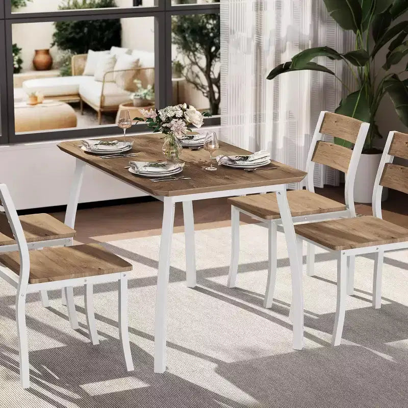 Ensemble de salle à manger 5 pièces pour 4 – Table de cuisine et chaises en bois peu encombrantes – Table compacte pour petits espaces, appartement