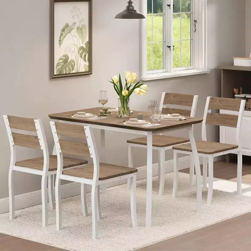 Ensemble de salle à manger 5 pièces pour 4 – Table de cuisine et chaises en bois peu encombrantes – Table compacte pour petits espaces, appartement