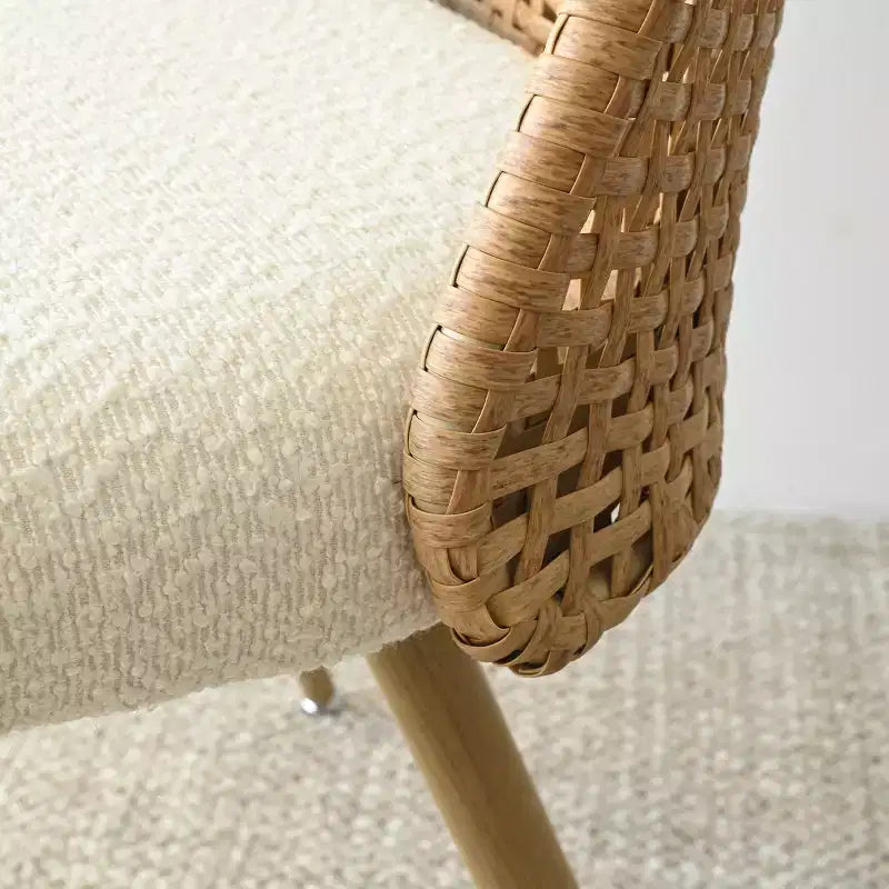 Ensemble de salle à manger rond 5 pièces, table à piédestal de 117 cm avec 4 chaises en rotin et tissu bouclé, ensemble de salle à manger style ferme côtière - Panipeachy