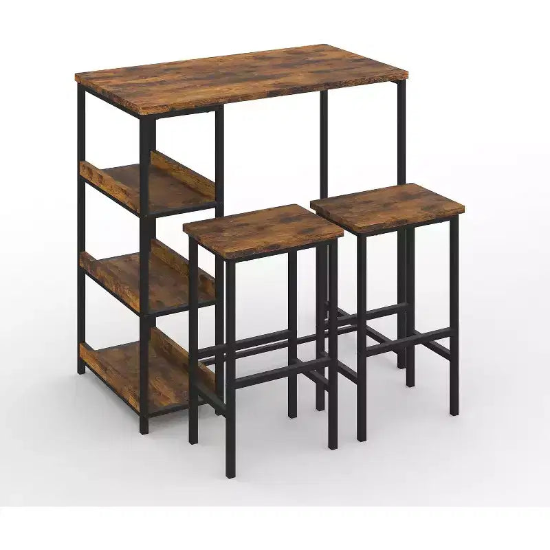 Acekool Ensemble de Table de Cuisine 3 Pièces avec Étagères de Rangement et 2 Tabourets de Bar, Ensemble de Table à Manger Gain de Place pour Petits Espaces