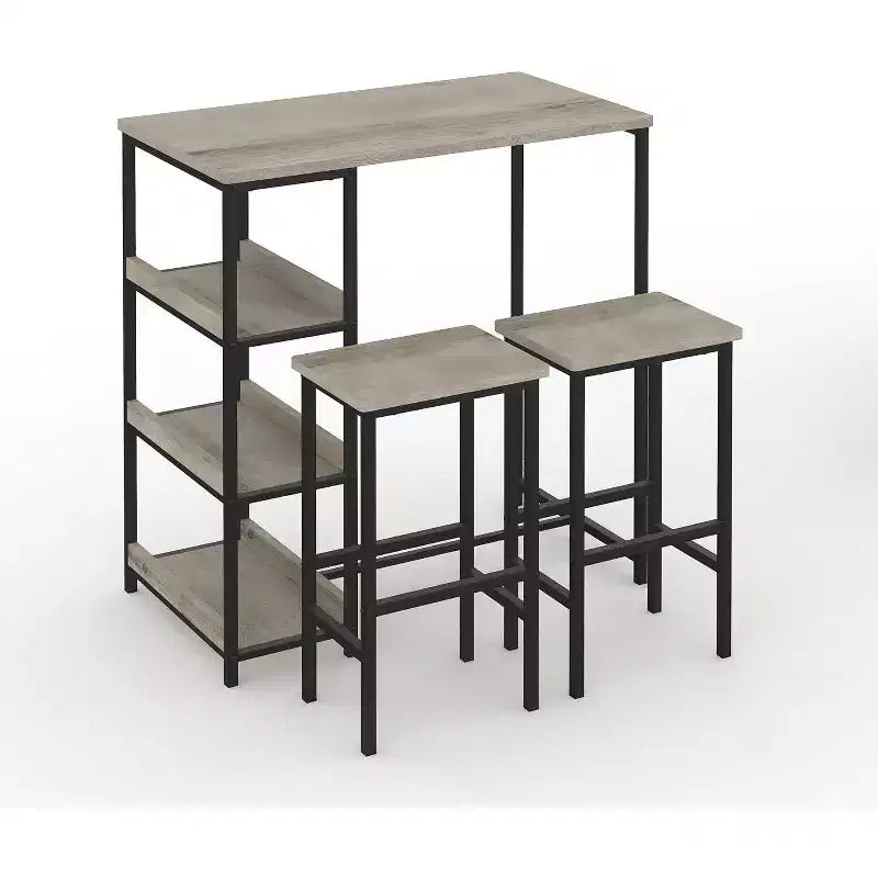Acekool Ensemble de Table de Cuisine 3 Pièces avec Étagères de Rangement et 2 Tabourets de Bar, Ensemble de Table à Manger Gain de Place pour Petits Espaces