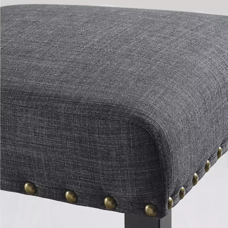 Ensemble de salle à manger rond GDFStudio Rowan 5 pièces en bois et métal avec chaises en tissu clouté