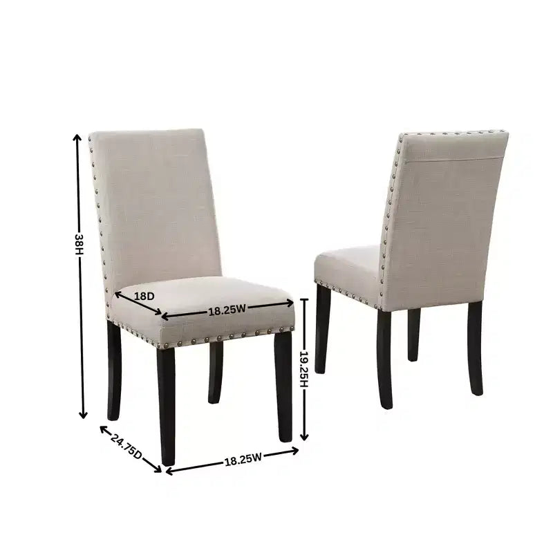 Ensemble de salle à manger rond GDFStudio Rowan 5 pièces en bois et métal avec chaises en tissu clouté