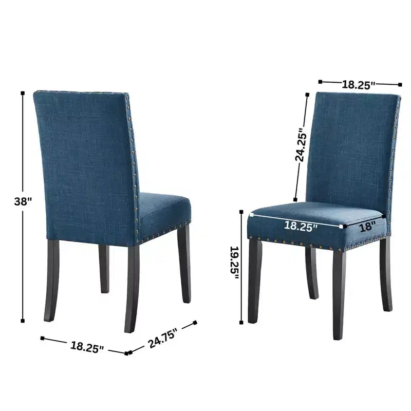 Ensemble de salle à manger rond GDFStudio Rowan 5 pièces en bois et métal avec chaises en tissu clouté
