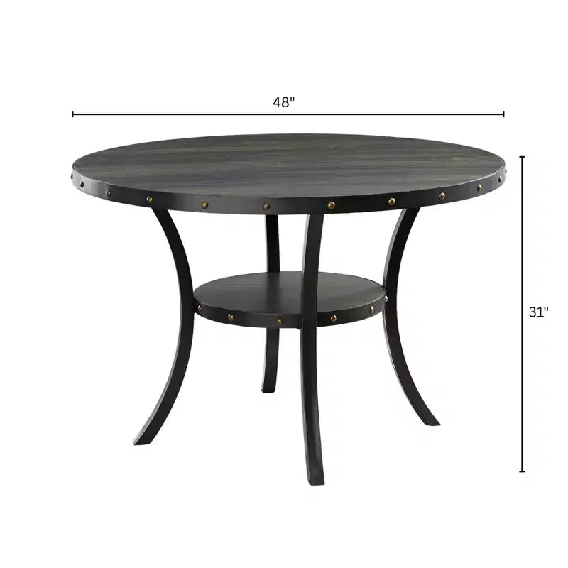 Ensemble de salle à manger rond GDFStudio Rowan 5 pièces en bois et métal avec chaises en tissu clouté