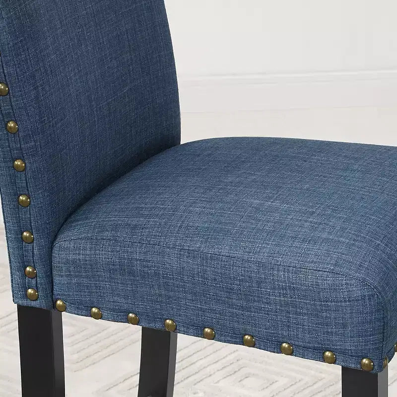 Ensemble de salle à manger rond GDFStudio Rowan 5 pièces en bois et métal avec chaises en tissu clouté