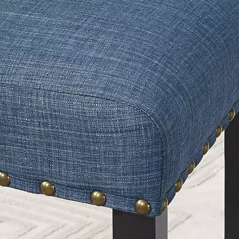 Ensemble de salle à manger rond GDFStudio Rowan 5 pièces en bois et métal avec chaises en tissu clouté