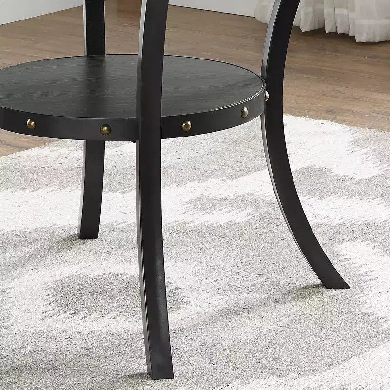 Ensemble de salle à manger rond GDFStudio Rowan 5 pièces en bois et métal avec chaises en tissu clouté
