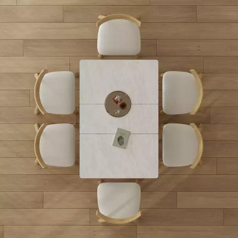 Ensemble de salle à manger extensible 7 pièces GDFStudio Xia avec 4 chaises en cuir, plateau en pierre frittée et piètement en acier