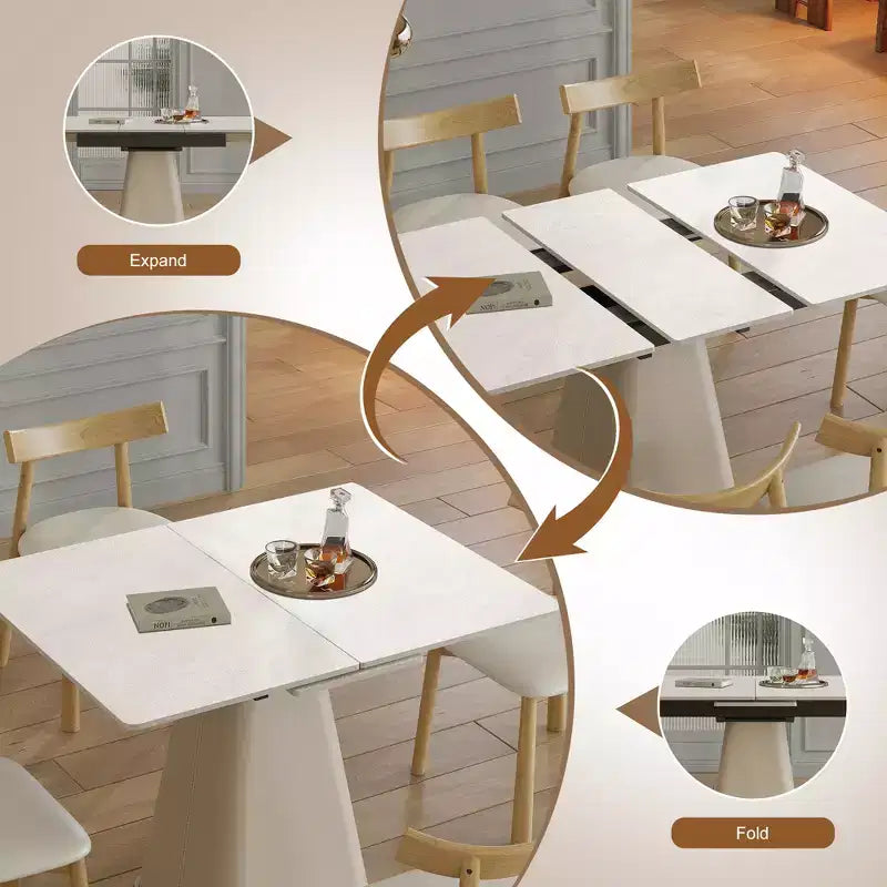 Ensemble de salle à manger extensible 7 pièces GDFStudio Xia avec 4 chaises en cuir, plateau en pierre frittée et piètement en acier