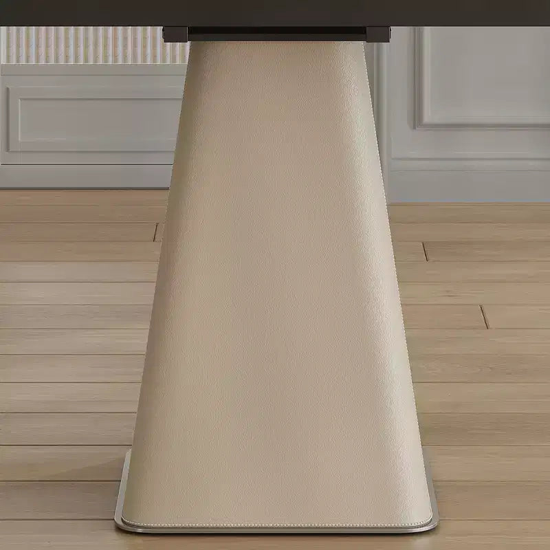 Ensemble de salle à manger extensible 7 pièces GDFStudio Xia avec 4 chaises en cuir, plateau en pierre frittée et piètement en acier