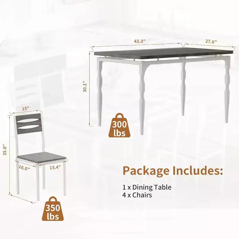 Ensemble table et 4 chaises de salle à manger, pour 4 personnes, mobilier de cuisine et de salle à manger moderne, table peu encombrante avec 4 chaises, montage facile
