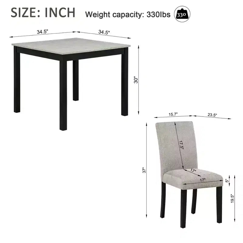 GDFStudio Fauna Ensemble de salle à manger moderne 5 pièces en bois d'hévéa avec chaises rembourrées