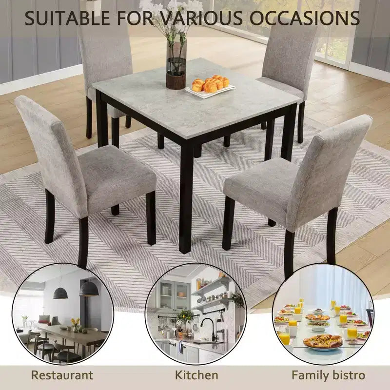 GDFStudio Fauna Ensemble de salle à manger moderne 5 pièces en bois d'hévéa avec chaises rembourrées