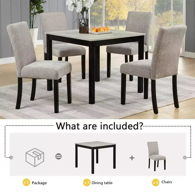 GDFStudio Fauna Ensemble de salle à manger moderne 5 pièces en bois d'hévéa avec chaises rembourrées