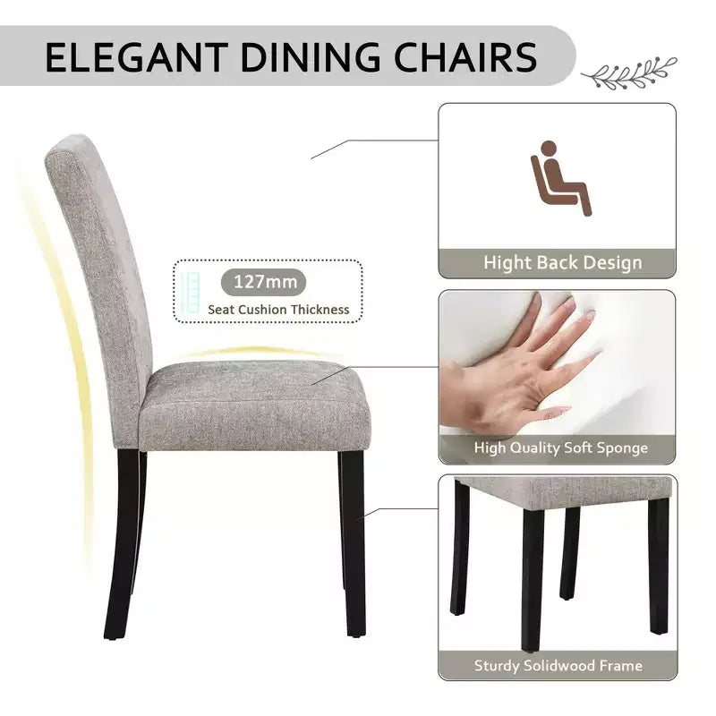 GDFStudio Fauna Ensemble de salle à manger moderne 5 pièces en bois d'hévéa avec chaises rembourrées