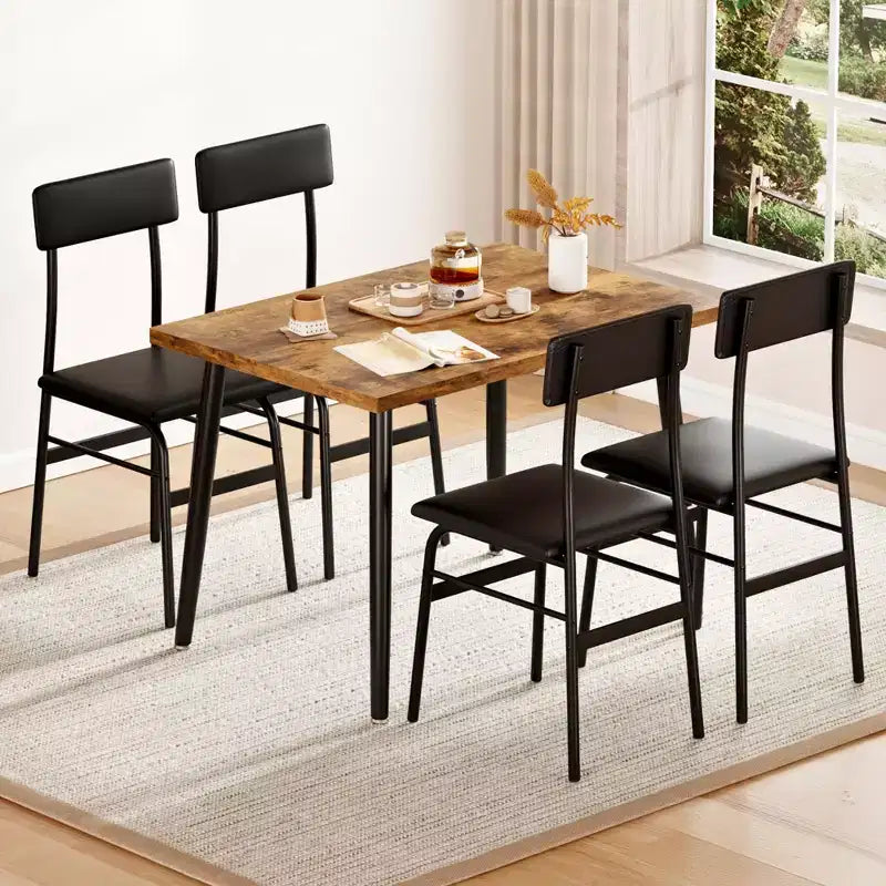 Ensemble table à manger pour 4 personnes, ensemble de cuisine 5 pièces avec 4 chaises rembourrées, table de petit-déjeuner pour petits espaces, salle à manger, appartement, restaurant
