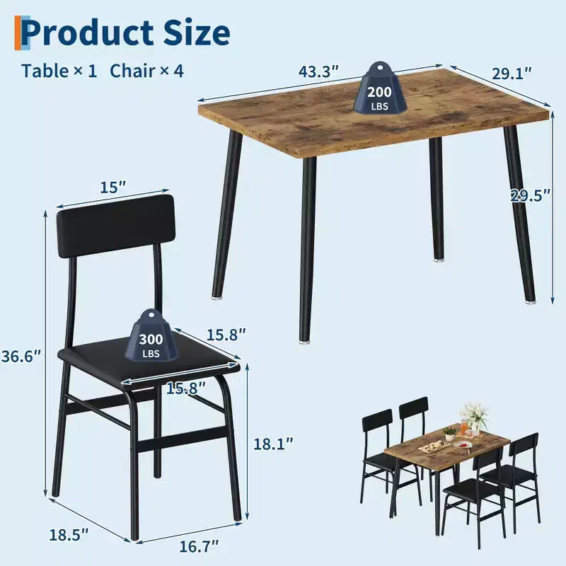 Ensemble table à manger pour 4 personnes, ensemble de cuisine 5 pièces avec 4 chaises rembourrées, table de petit-déjeuner pour petits espaces, salle à manger, appartement, restaurant