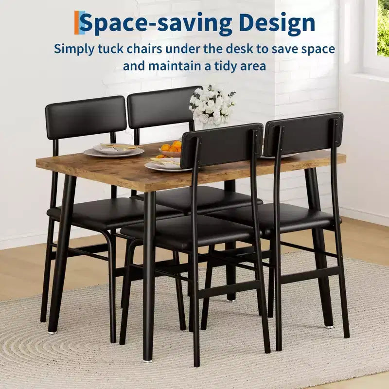 Ensemble table à manger pour 4 personnes, ensemble de cuisine 5 pièces avec 4 chaises rembourrées, table de petit-déjeuner pour petits espaces, salle à manger, appartement, restaurant
