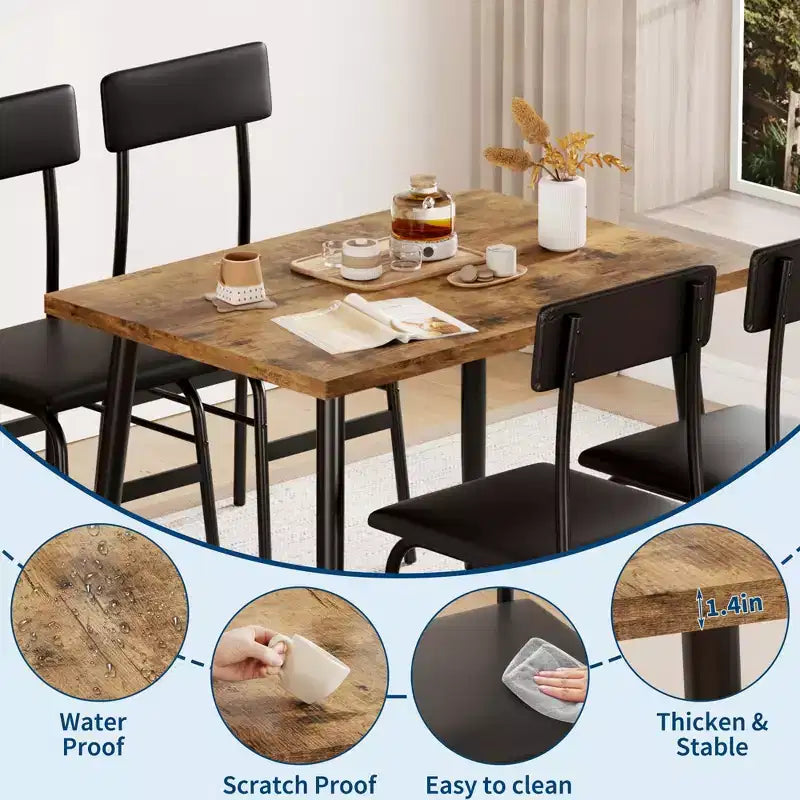Ensemble table à manger pour 4 personnes, ensemble de cuisine 5 pièces avec 4 chaises rembourrées, table de petit-déjeuner pour petits espaces, salle à manger, appartement, restaurant