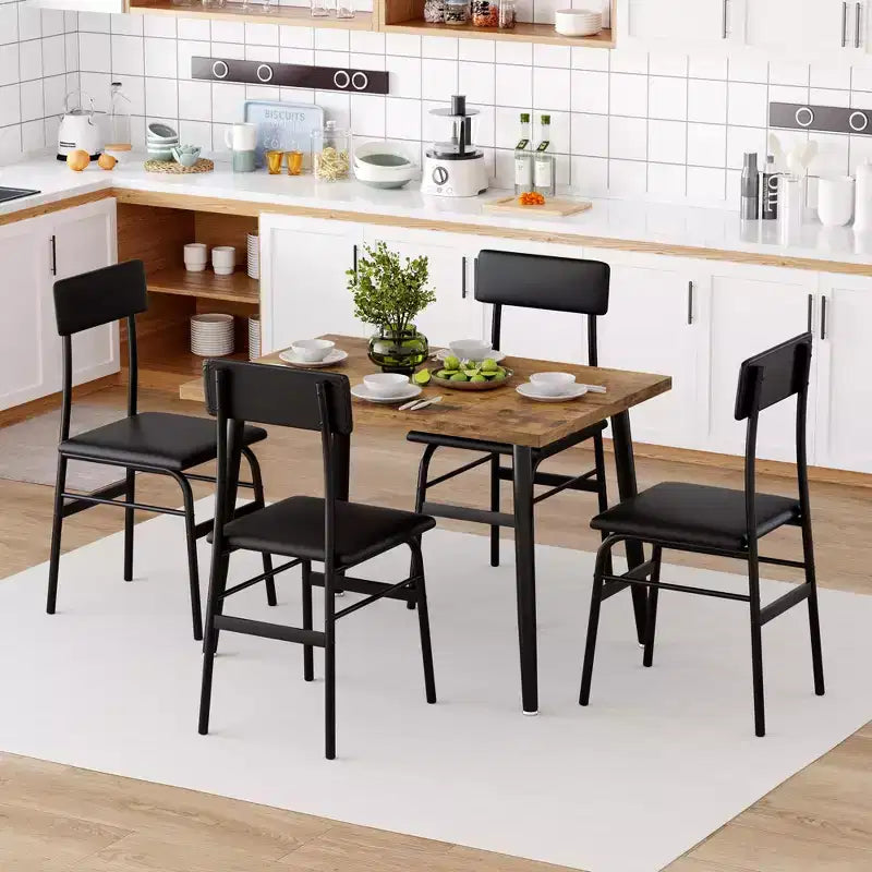 Ensemble table à manger pour 4 personnes, ensemble de cuisine 5 pièces avec 4 chaises rembourrées, table de petit-déjeuner pour petits espaces, salle à manger, appartement, restaurant