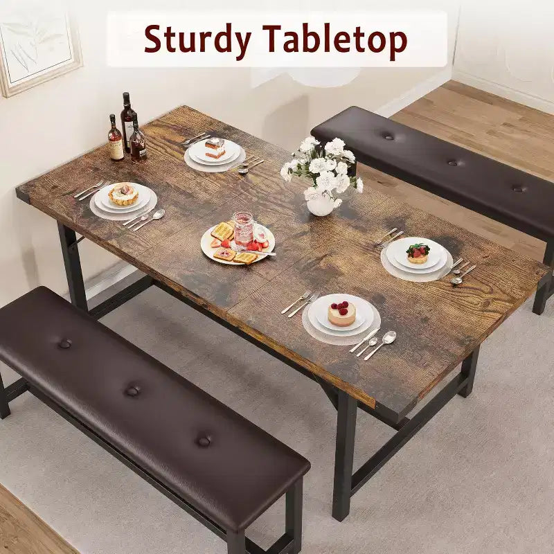 Ensemble de table à manger extensible pour 4 à 6 personnes, table de cuisine style ferme avec 2 bancs rembourrés, ensemble table à rabats et bancs pour salle à manger, cuisine.