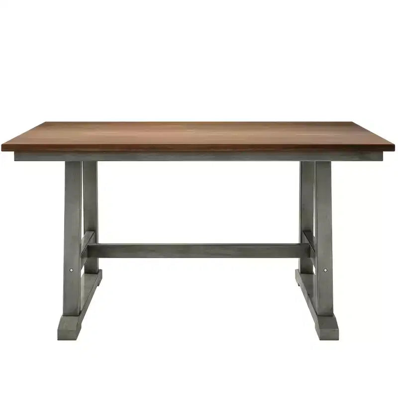 Ensemble de table à manger de ferme en bois pour 6 personnes, table rectangulaire de cuisine avec banc long et 4 chaises de salle à manger, gris