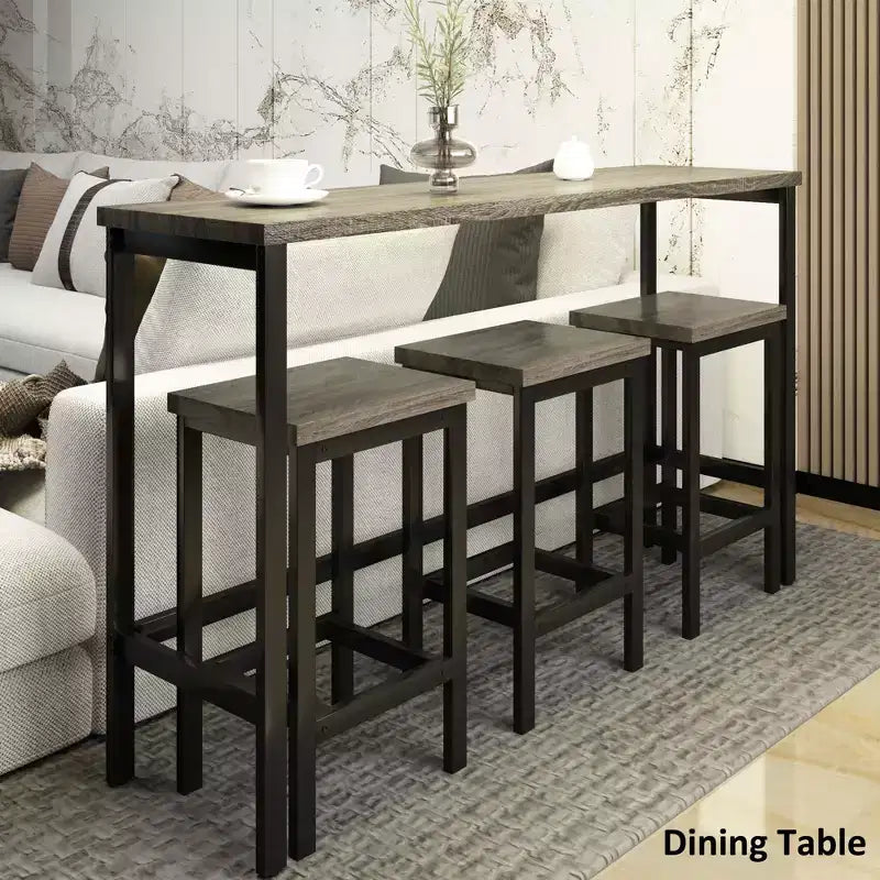 Ensemble de table à manger hauteur comptoir pour 3, ensemble de cuisine de pub en métal, table d'appoint avec repose-pieds et 3 tabourets