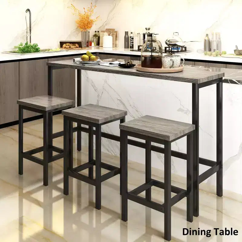 Ensemble de table à manger hauteur comptoir pour 3, ensemble de cuisine de pub en métal, table d'appoint avec repose-pieds et 3 tabourets