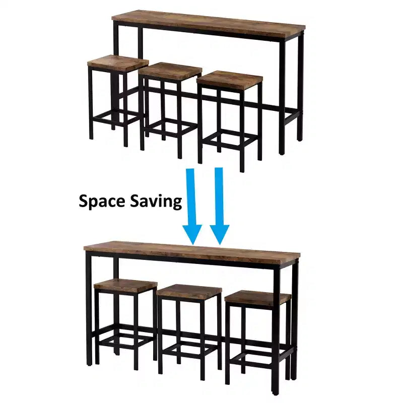 Ensemble de table à manger hauteur comptoir pour 3, ensemble de cuisine de pub en métal, table d'appoint avec repose-pieds et 3 tabourets