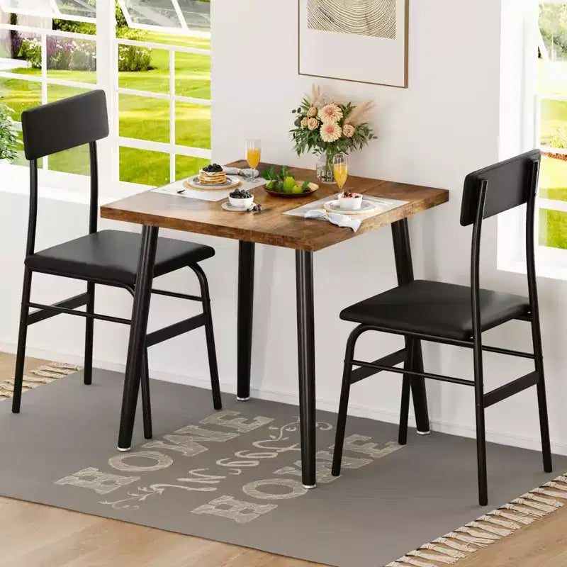 Ensemble table à manger et 2 chaises, table de cuisine rectangulaire et 2 chaises rembourrées, ensemble de salle à manger 3 pièces avec design biseauté, pour cuisine, appartement