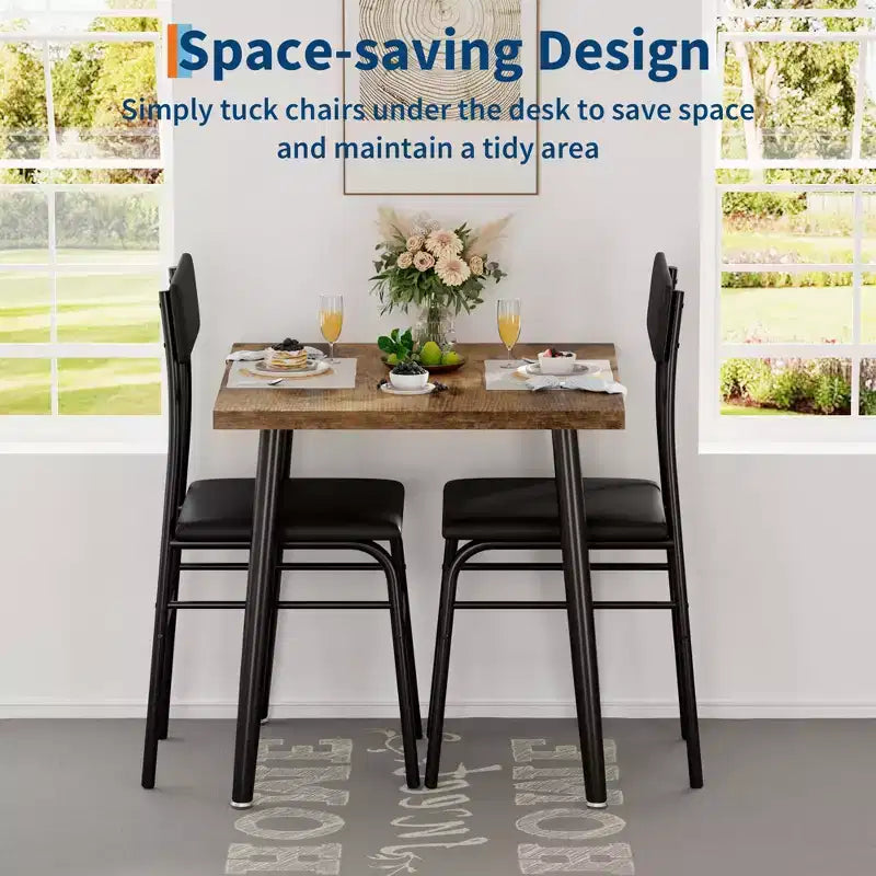 Ensemble table à manger et 2 chaises, table de cuisine rectangulaire et 2 chaises rembourrées, ensemble de salle à manger 3 pièces avec design biseauté, pour cuisine, appartement