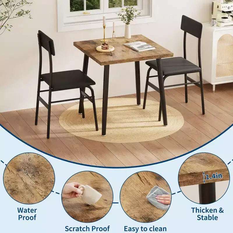 Ensemble table à manger et 2 chaises, table de cuisine rectangulaire et 2 chaises rembourrées, ensemble de salle à manger 3 pièces avec design biseauté, pour cuisine, appartement