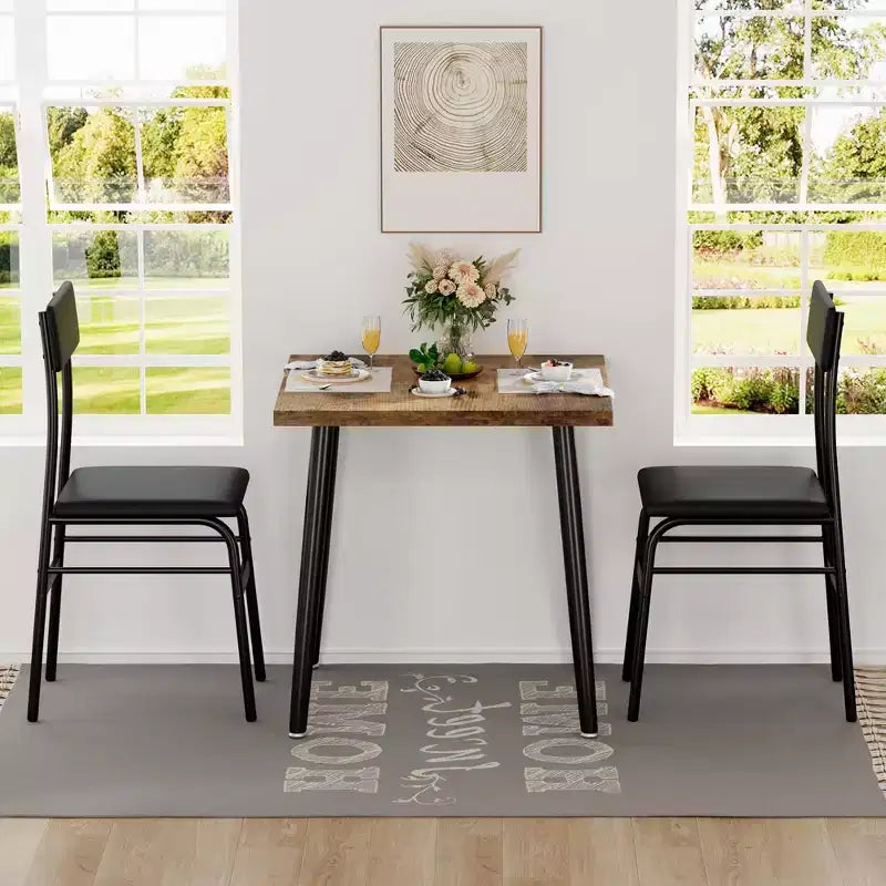 Ensemble table à manger et 2 chaises, table de cuisine rectangulaire et 2 chaises rembourrées, ensemble de salle à manger 3 pièces avec design biseauté, pour cuisine, appartement