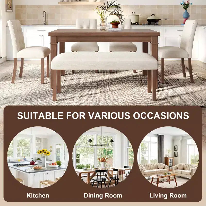 GDFStudio Jordan Ensemble repas moderne 6 pièces avec table rectangulaire, 4 chaises rembourrées et banc