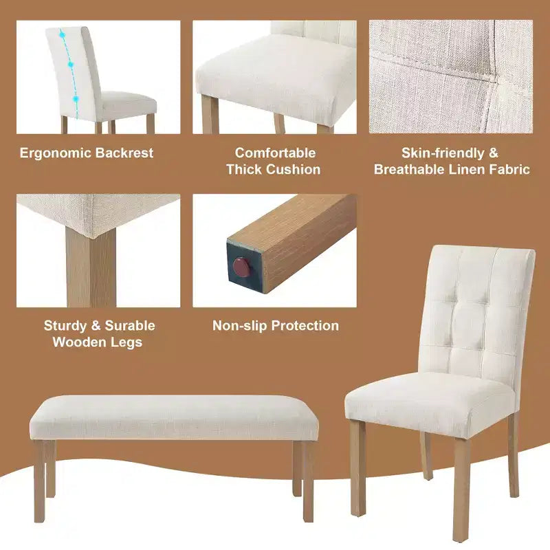 GDFStudio Jordan Ensemble repas moderne 6 pièces avec table rectangulaire, 4 chaises rembourrées et banc