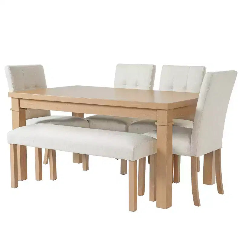 GDFStudio Jordan Ensemble repas moderne 6 pièces avec table rectangulaire, 4 chaises rembourrées et banc